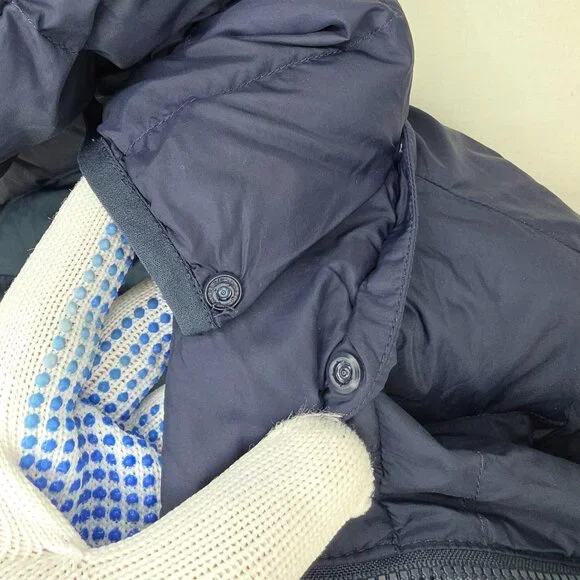 Uniqlo Puffer Jacket Youth Kids Boys 7-8 Navy Blue Lightweight Full Zip Hooded - Picture 4 of 9